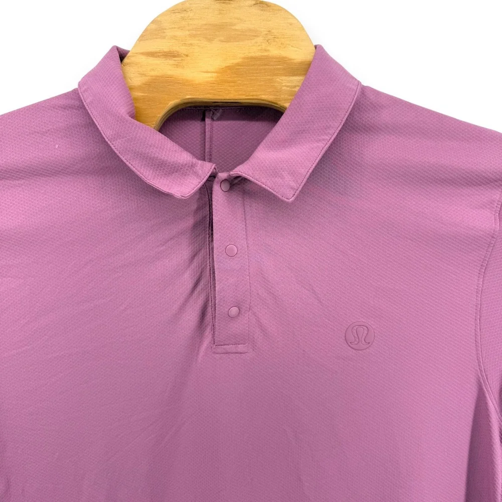 Lululemon Men Short Sleeve Polo Shirt Dusty Rose Textured Athletic Golf XL - Picture 2 of 4